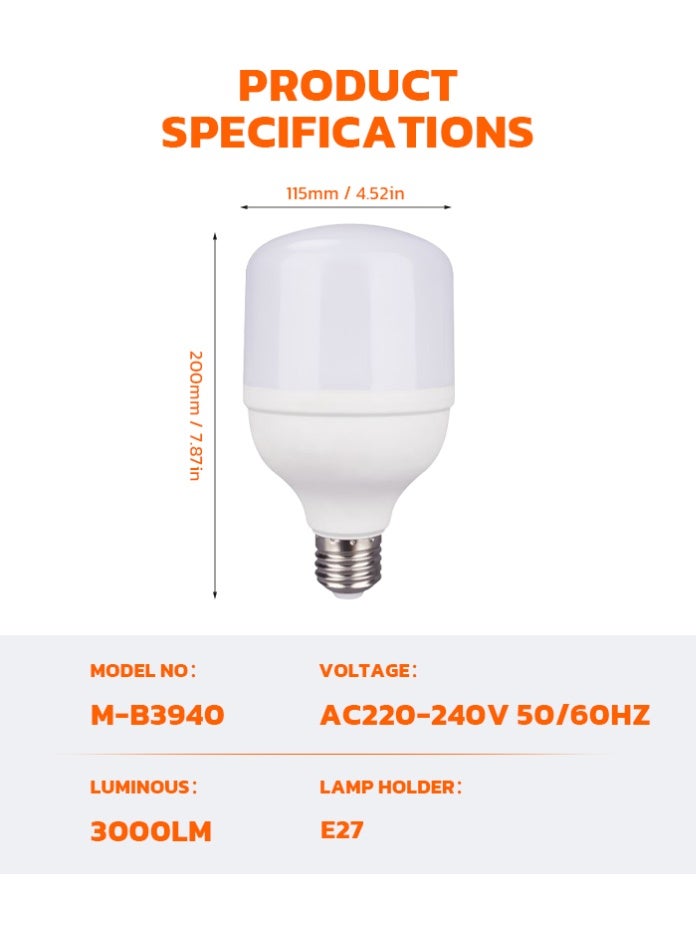 ماكس مصباح LED عالي الطاقة M-B3940 - 3000 لومن، ضوء نهاري 6500 كلفن، قاعدة E27، للاستخدام الصناعي والتجاري - Image 2